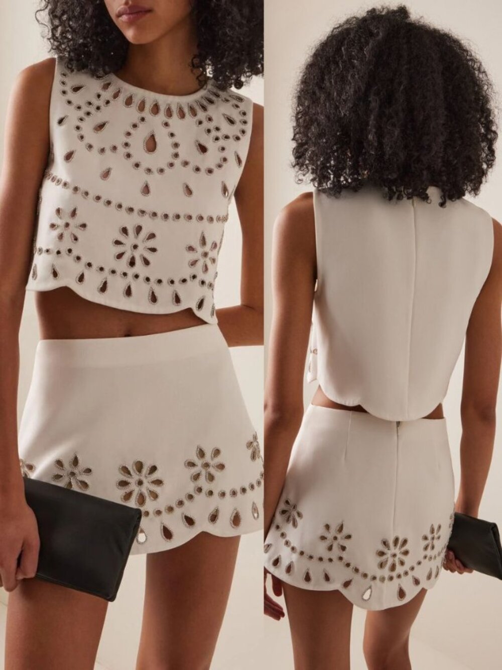 Alexis Tavy Top White Rhinestone Crystal Laser Cut Out Cropped NWT Size S
